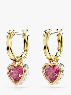 Swarovski Chroma Crystal Heart Drop Earrings, Gold/Red - view 2, Red/Gos