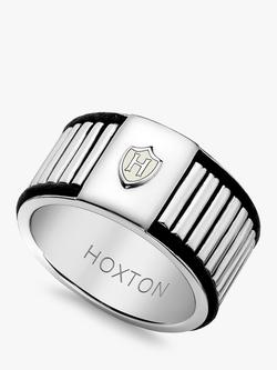 Hoxton London Men's Sterling Silver Bold Leather Ribbed Ring, Silver, Silver