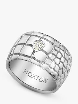 Hoxton London Men's Wild Crocodile Patterned Ring, Silver, Silver