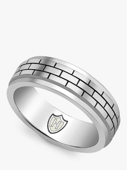 Hoxton London Men's Brick Textured Spinning Ring, Silver, Silver