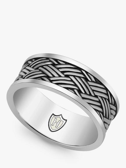 Hoxton London Men's Bamboo Oxidised Ring, Silver, Silver
