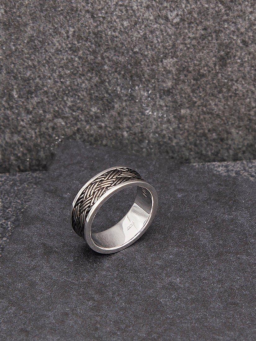 Product image 3 of 4, which shows Hoxton London Men's Bamboo Oxidised Ring, Silver, R½