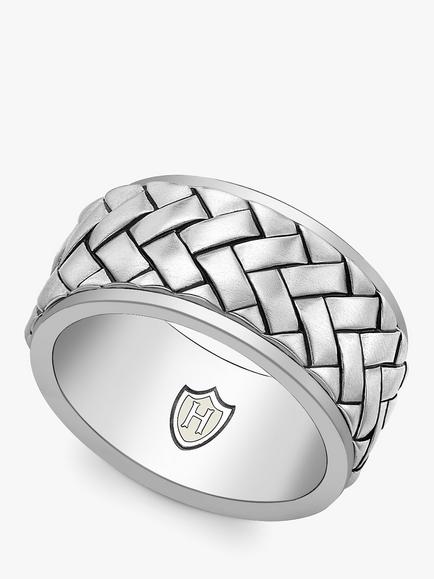 Hoxton London Men's Herringbone Spinning Ring, Silver, Silver