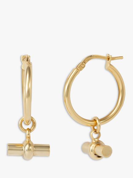 LARNAUTI Annecy T-Bar Charm Hoop Earrings, Gold, Yellow Gold