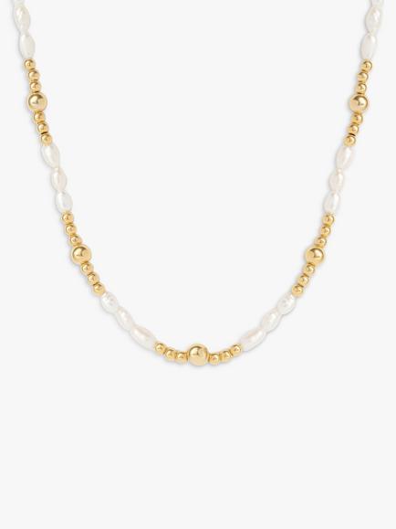 LARNAUTI Annecy Freshwater Pearl Beaded Necklace, Gold/White, Gold/White