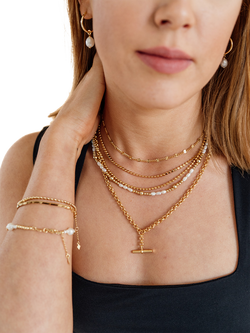 LARNAUTI Annecy Freshwater Pearl Beaded Necklace, Gold/White - view 2, Gold/White