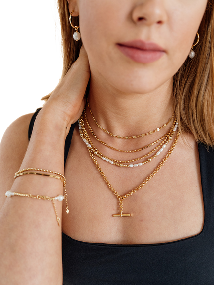LARNAUTI Annecy Freshwater Pearl Beaded Necklace, Gold/White - view 2, Gold/White