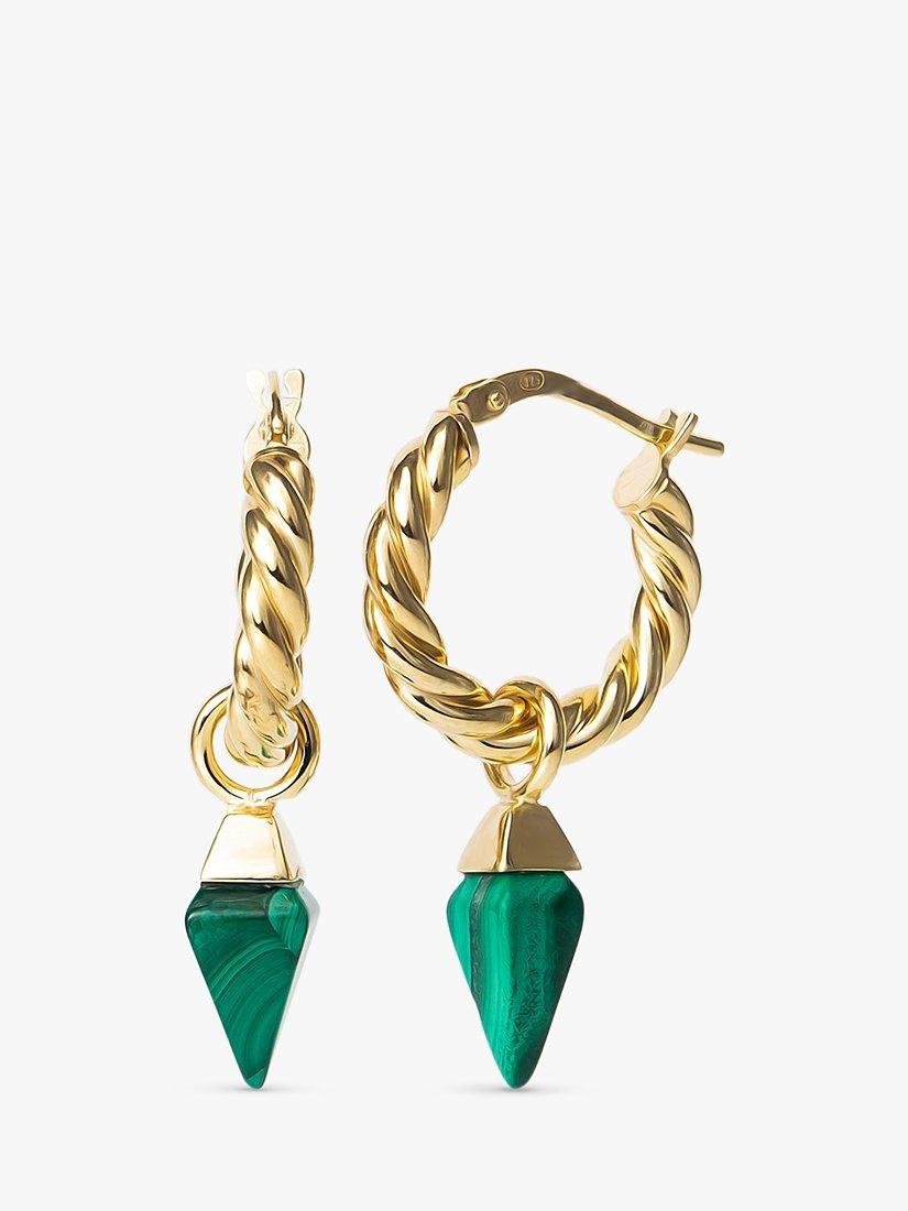 Product image 1 of 3, which shows LARNAUTI Annecy Malachite Pyramid Charm Rope Hoop Earrings, Gold/Green