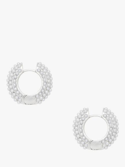 AllSaints Faux Pearl Chunky Huggie Hoop, Warm Silver, Warm Silver