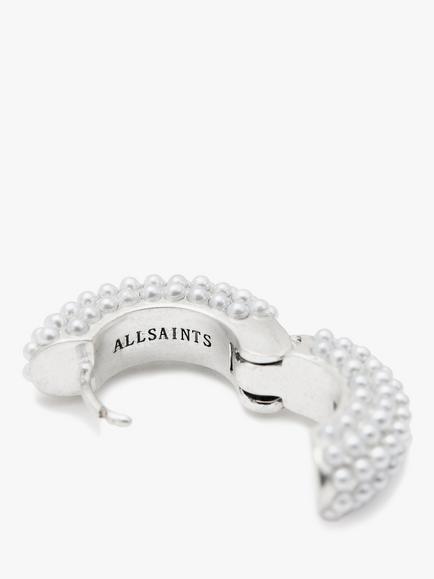 AllSaints Faux Pearl Chunky Huggie Hoop, Warm Silver - view 2, Warm Silver