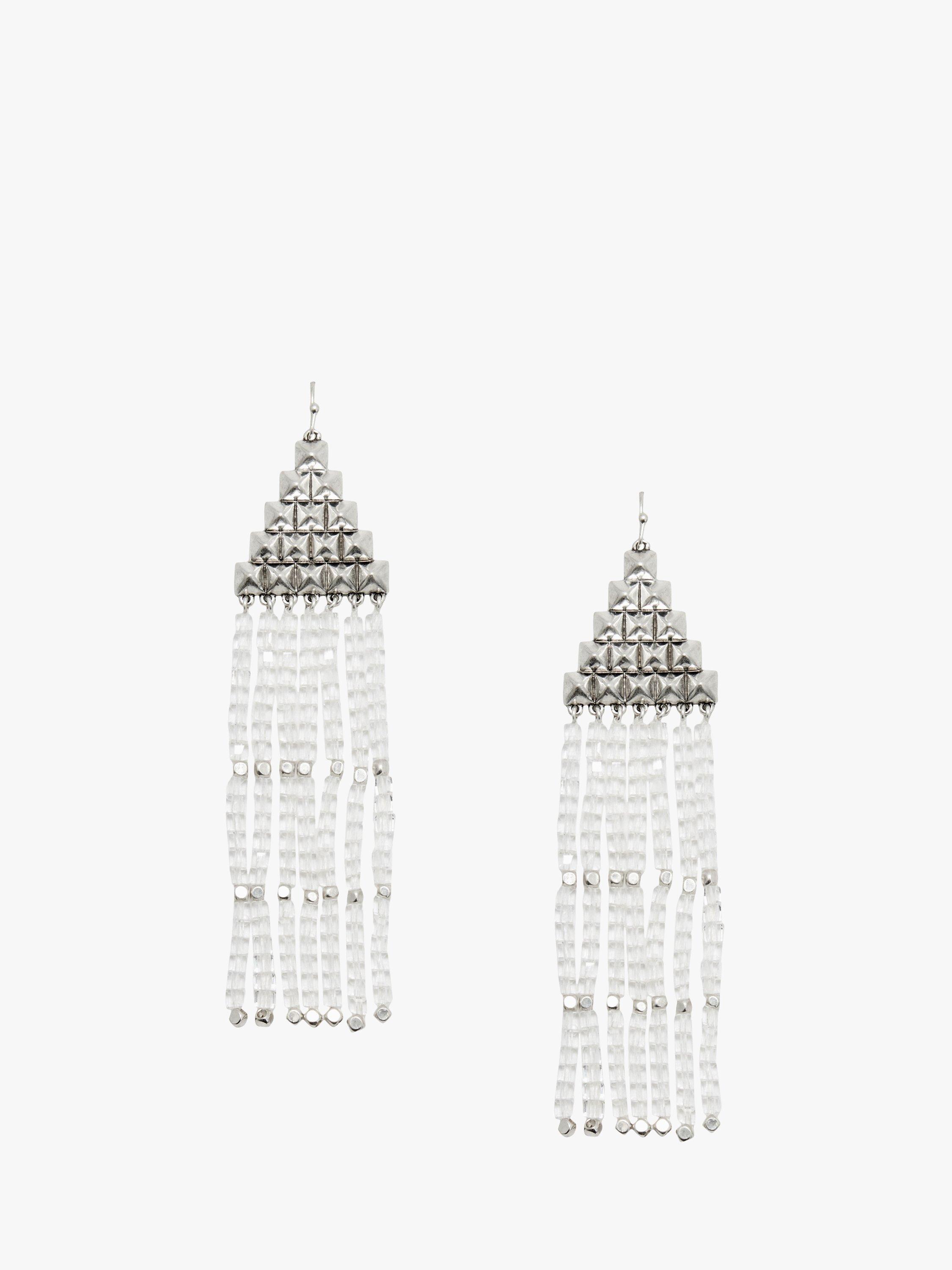 Product image 1 of 3, which shows AllSaints Pyramid Beaded Chandelier Earrings, Warm Silver