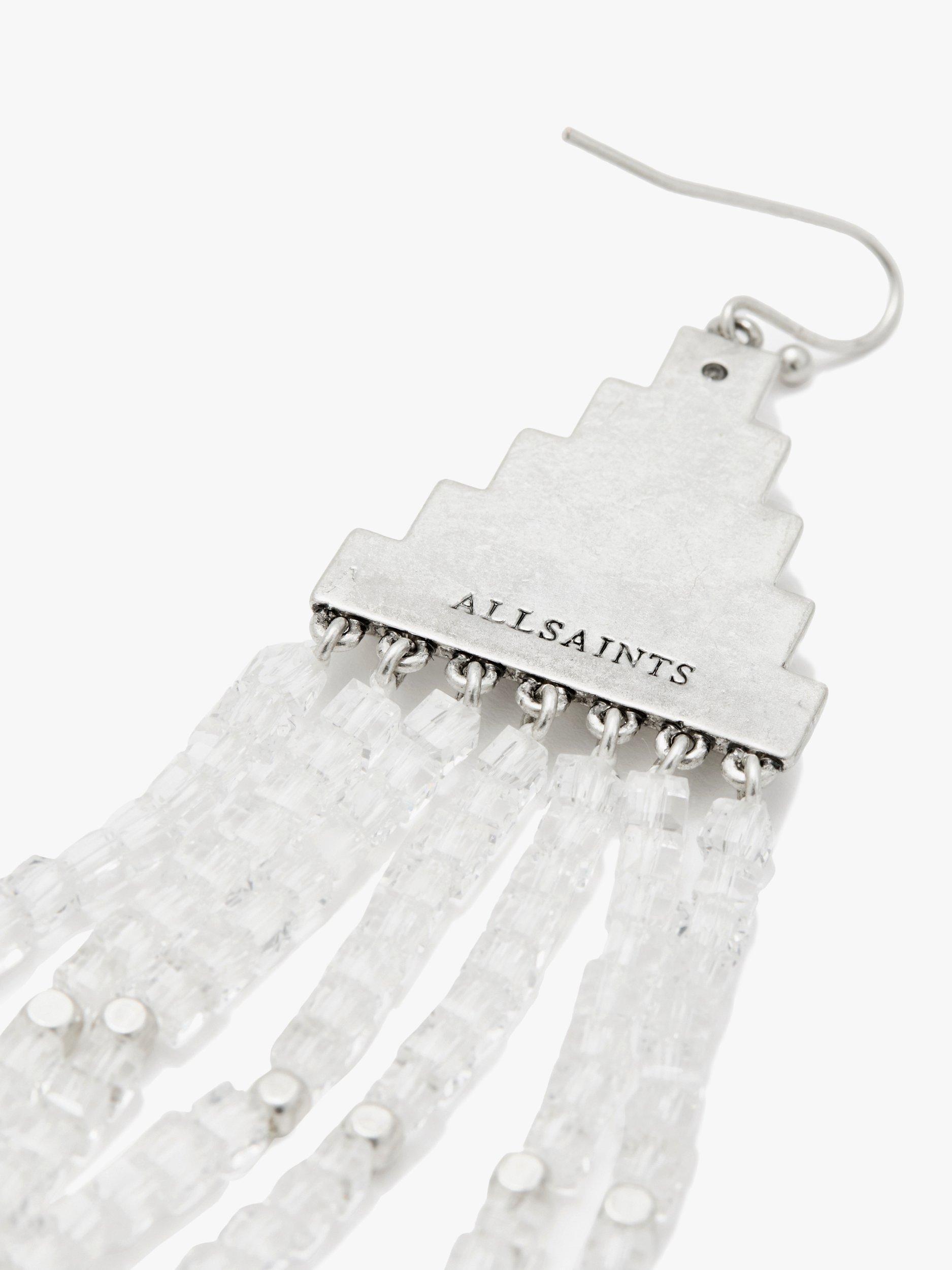 Product image 2 of 3, which shows AllSaints Pyramid Beaded Chandelier Earrings, Warm Silver