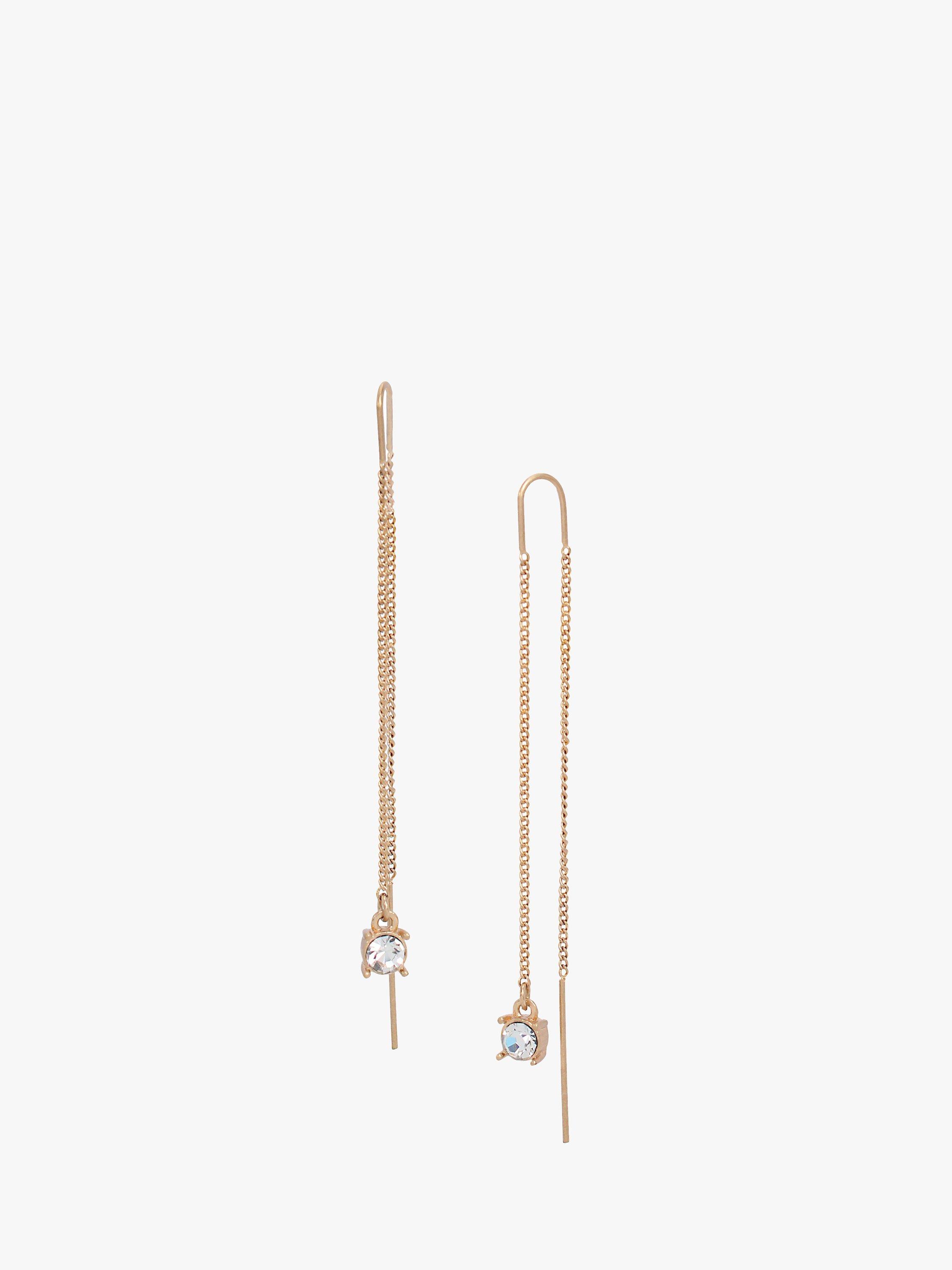 Product image 1 of 3, which shows AllSaints Crystal Chain Threader Earrings, Warm Brass