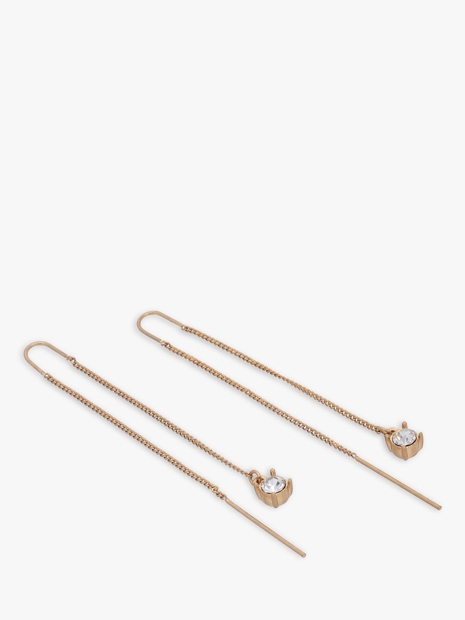 Product image 3 of 3, which shows AllSaints Crystal Chain Threader Earrings, Warm Brass
