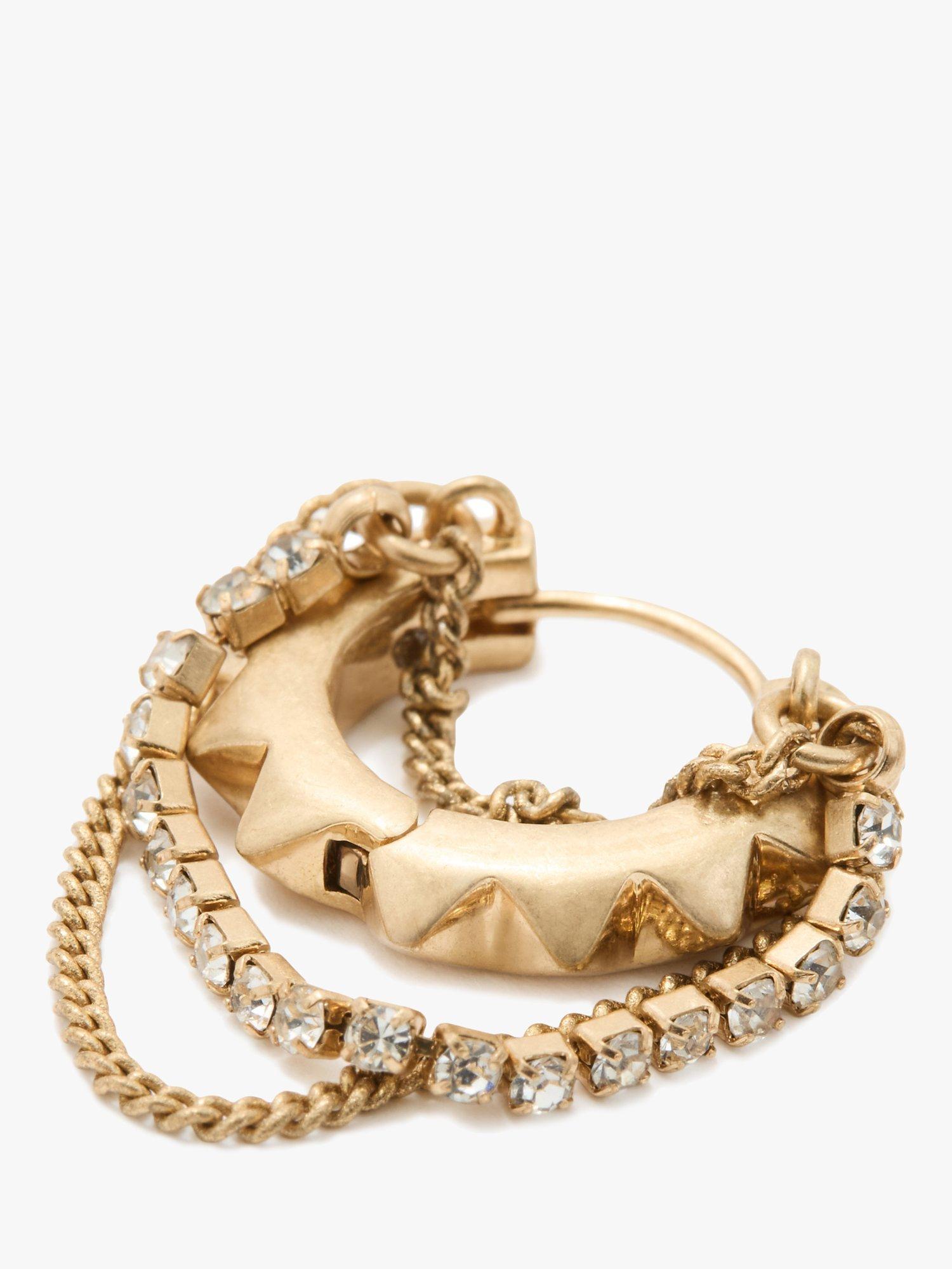 Product image 3 of 3, which shows AllSaints Pyramid Mixed Chain Hoop Earrings, Warm Brass