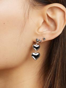 Astrid & Miyu Heart Drop Stud Earrings, Silver - view 2, Silver
