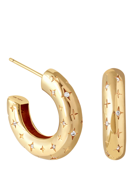 Astrid & Miyu Cosmic Star Dome Hoop Earrings, Gold, Gold