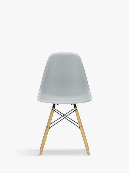 Vitra Eames RE DSW Recycled Plastic Chair, Wood Legs, Light Grey