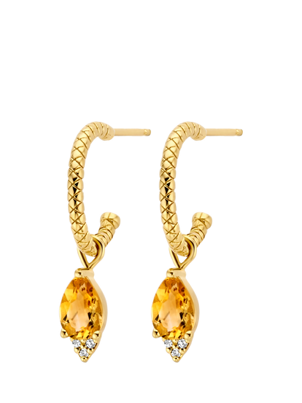 DPT Antwerp Limone Citrine & Diamond Drop Hoop Earrings, Gold, Gold