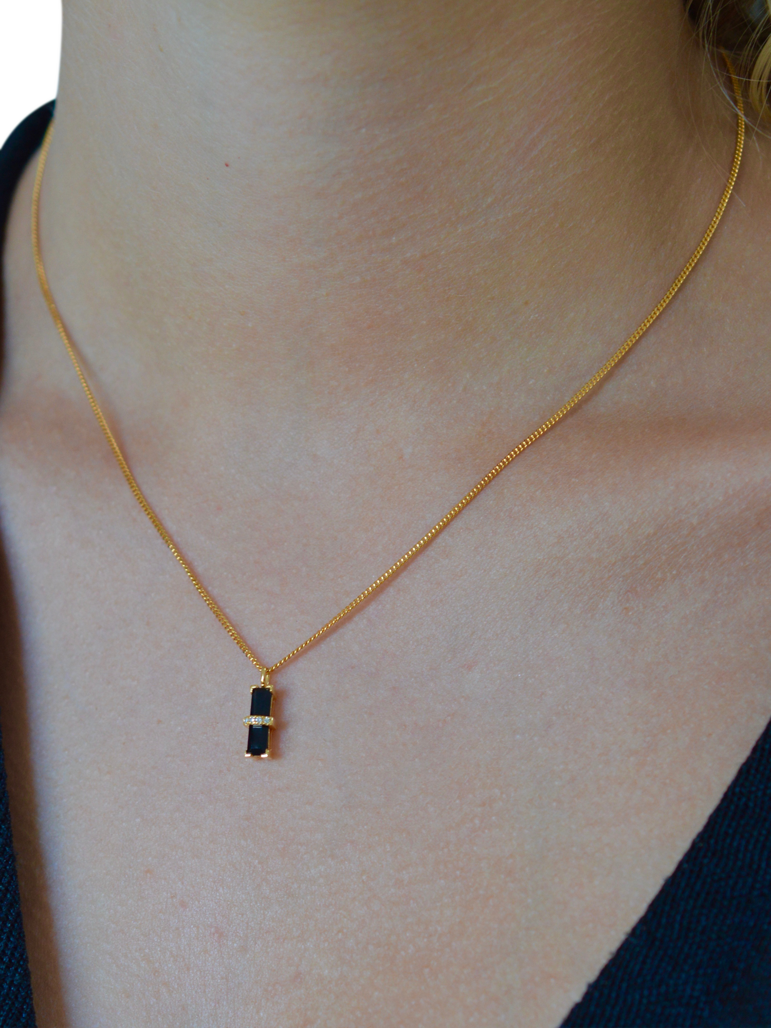 Product image 2 of 3, which shows DPT Antwerp Dark Secrets Onyx Pendant Necklace, Gold