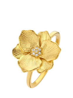 DPT Antwerp Diamond Heart Jasmine Flower Ring, Gold, Gold
