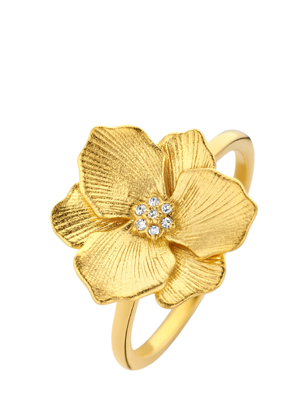 DPT Antwerp Diamond Heart Jasmine Flower Ring, Gold, Gold