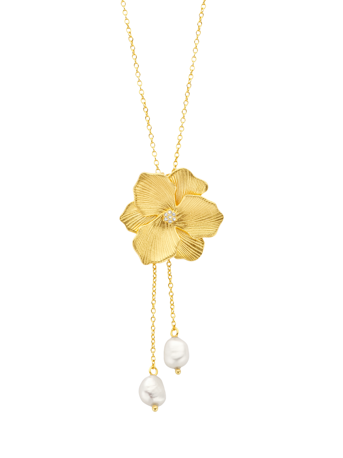 Product image 1 of 7, which shows DPT Antwerp Diamond & Pearl Jasmine Flower Pendant Necklace, Gold