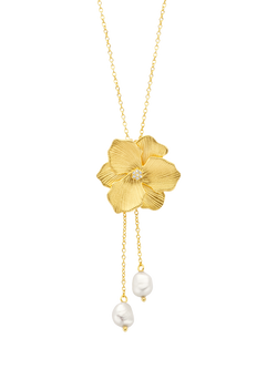 DPT Antwerp Diamond & Pearl Jasmine Flower Pendant Necklace, Gold, Gold