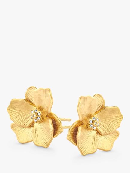 DPT Antwerp Diamond Jasmine Flower Small Stud Earrings, Gold, Gold