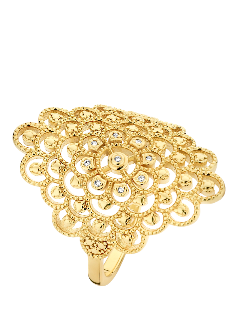 Product image 1 of 6, which shows DPT Antwerp Blessed Diamond Patterned Statement Ring, Gold, L