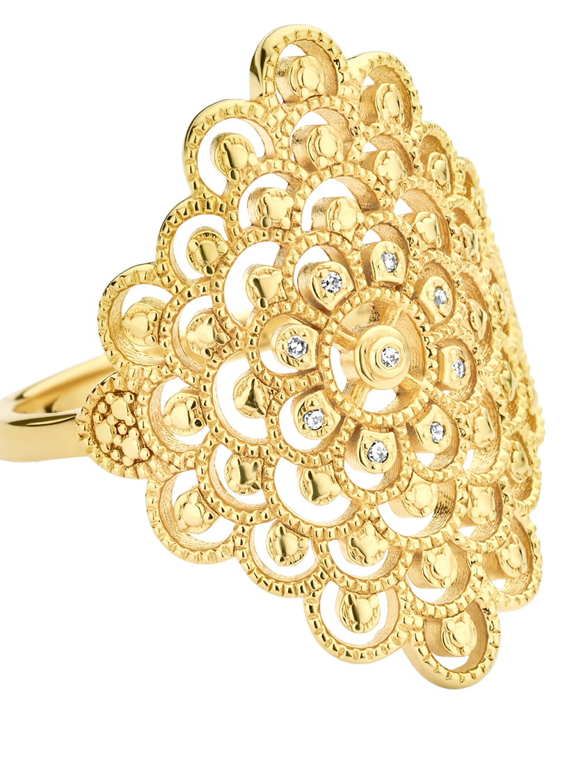 Product image 4 of 6, which shows DPT Antwerp Blessed Diamond Patterned Statement Ring, Gold, L