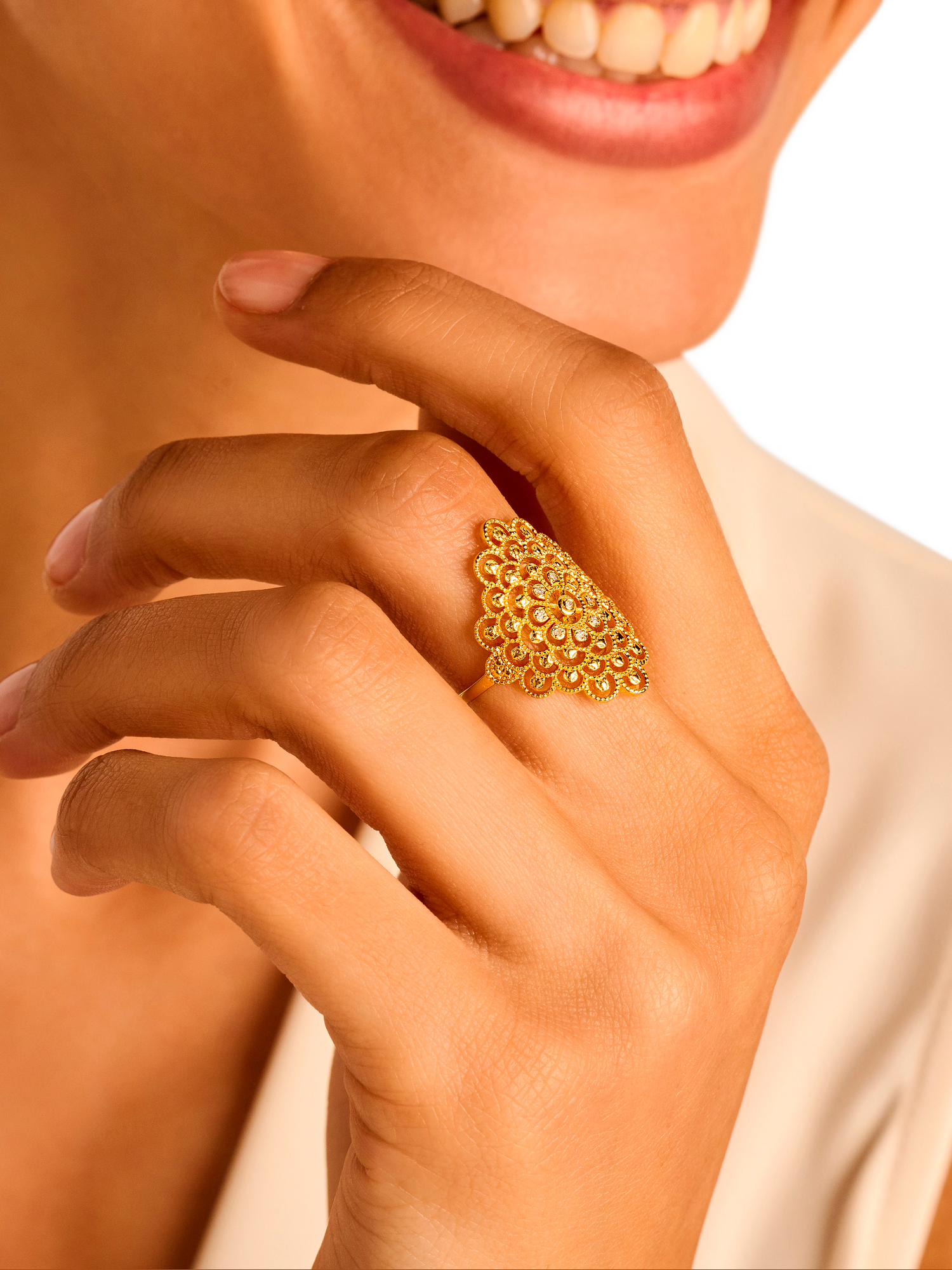 Product image 5 of 6, which shows DPT Antwerp Blessed Diamond Patterned Statement Ring, Gold, L