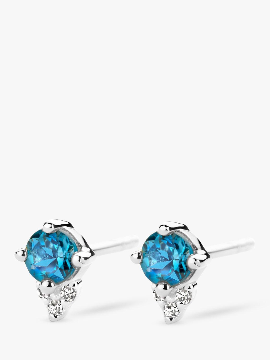 DPT Antwerp Aurora Blue Topaz & Diamond Stud Earnings, Silver