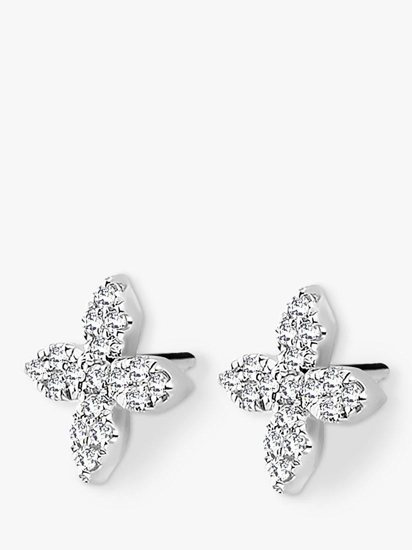 Product image 1 of 4, which shows DPT Antwerp Floral Diamond Stud Earrings, Silver