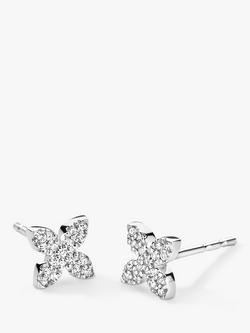 DPT Antwerp Floral Diamond Stud Earrings, Silver - view 2, Silver