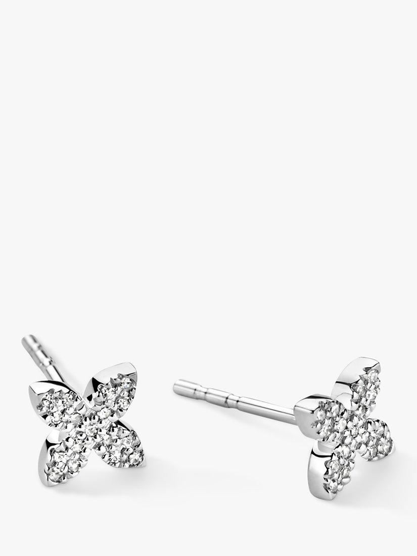 Product image 3 of 4, which shows DPT Antwerp Floral Diamond Stud Earrings, Silver