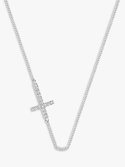 DPT Antwerp Diamond Cross Collar Necklace, Silver, Silver
