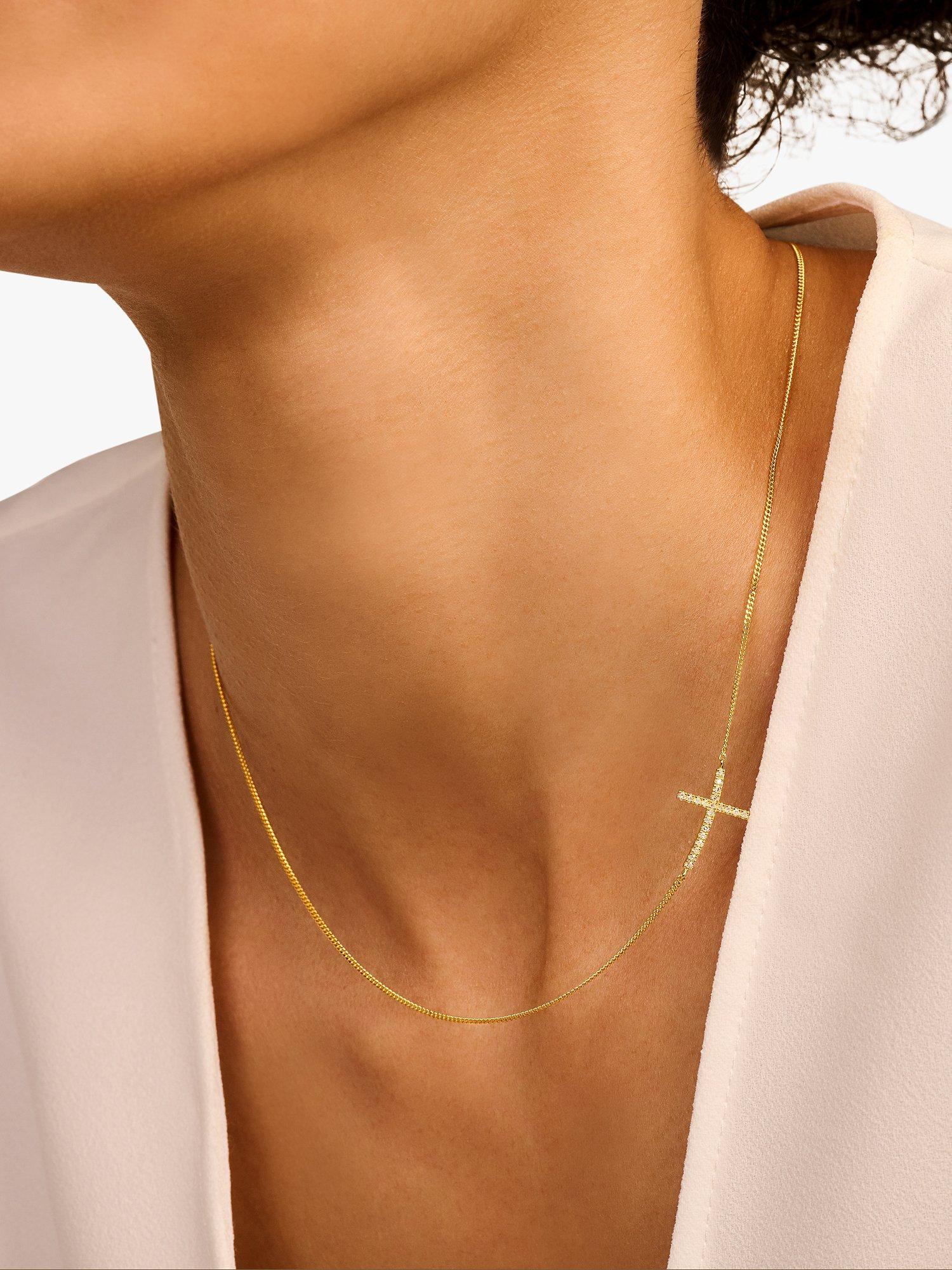 Product image 3 of 4, which shows DPT Antwerp Diamond Cross Collar Necklace, Silver