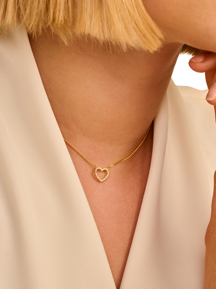 DPT Antwerp Heart of Diamonds Pendant Necklace, Gold - view 2, Gold