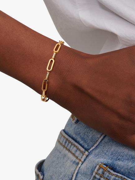 DPT Antwerp Shackled Diamond Oval Link Bracelet, Gold - view 2, Gold