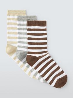 John Lewis Striped Ankle Socks, Pack of 3, Natural/Multi, Natural/Multi