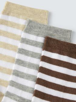 John Lewis Striped Ankle Socks, Pack of 3, Natural/Multi - view 2, Natural/Multi