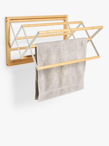 John Lewis Wall-Fixed Bamboo Airer, Bamboo/Metal