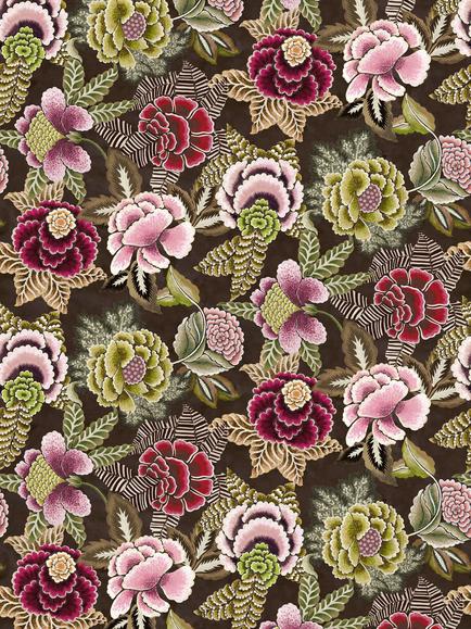 Designers Guild Rose De Damas Velours Printed Floral Velvet Furnishing Fabric, Cranberry