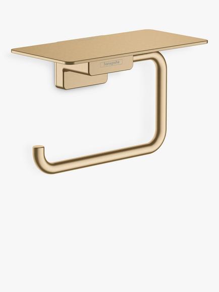 Hansgrohe AddStoris Wall-Mounted Toilet Roll Holder with Shelf, Brushed Bronze