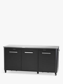 Cozze Outdoor Kitchen Storage Unit with Wheels, 3 Door, Black