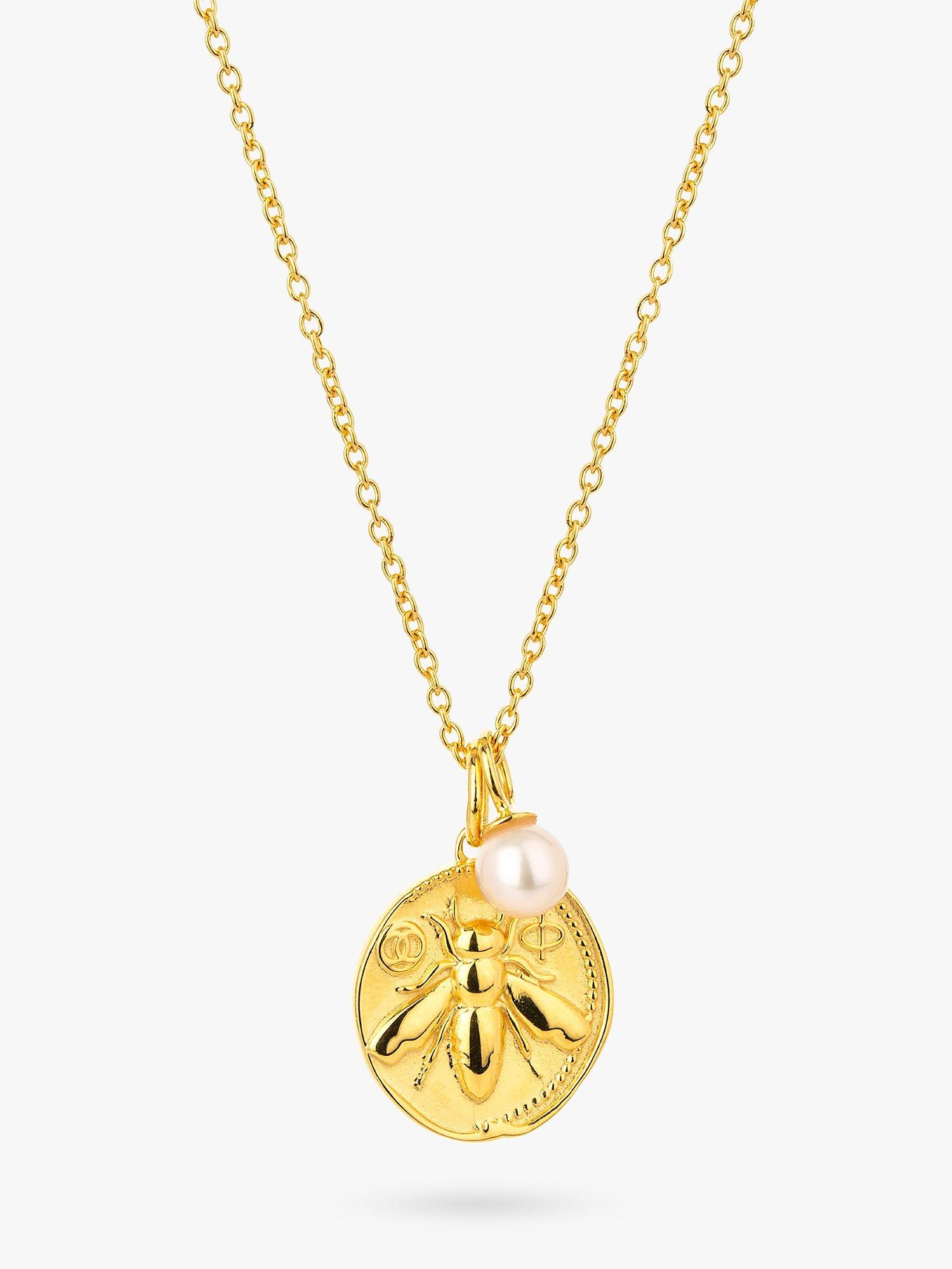 Claudia Bradby Bee Coin and Pearl Pendant Necklace