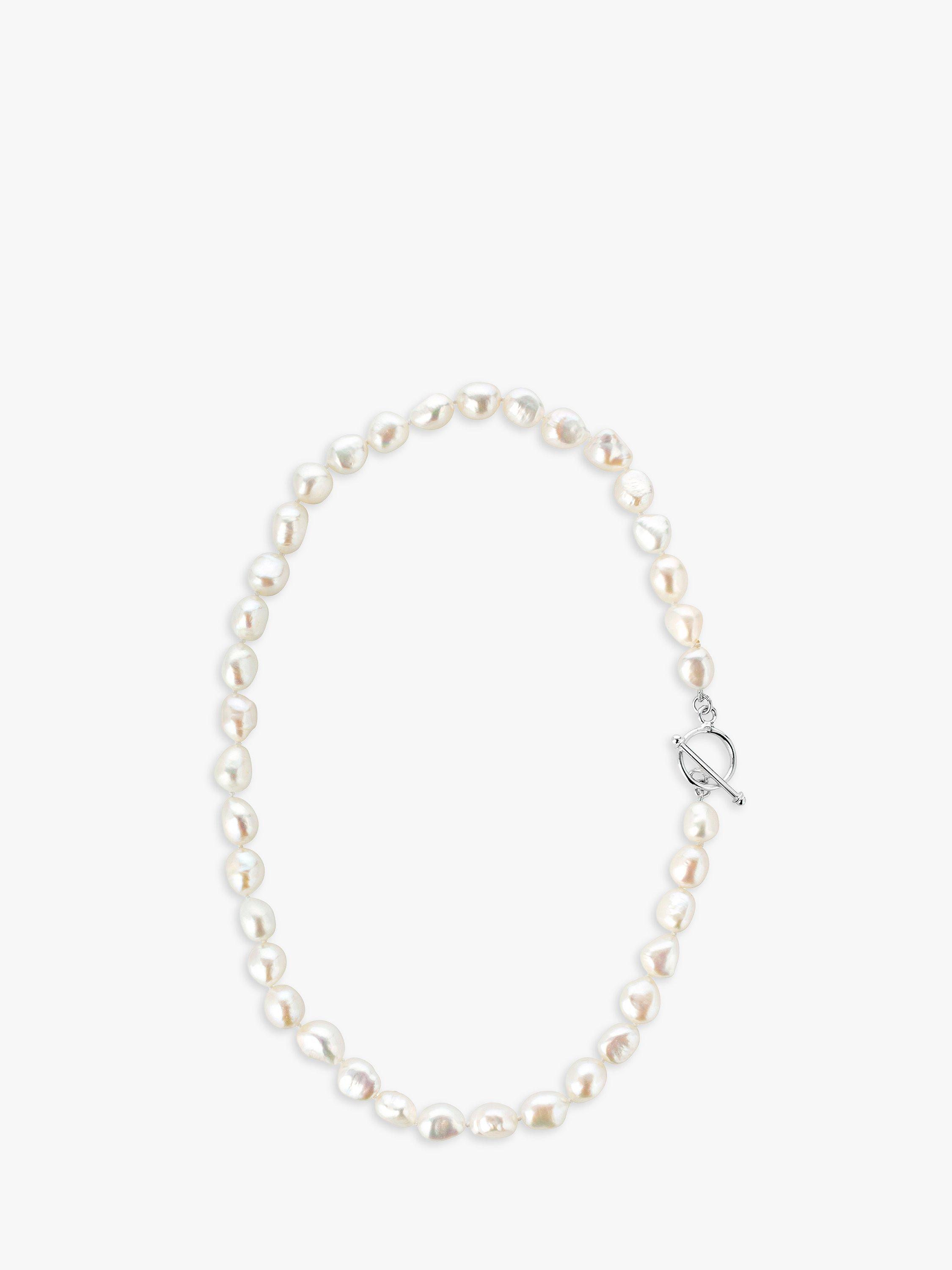 Claudia Bradby Baroque Freshwater Pearl T-Bar Necklace, Silver