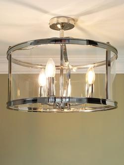 Laura Ashley Harrington 3 Bulb Semi Flush Ceiling Pendant Light, Polished Nickel, Polished Nickel