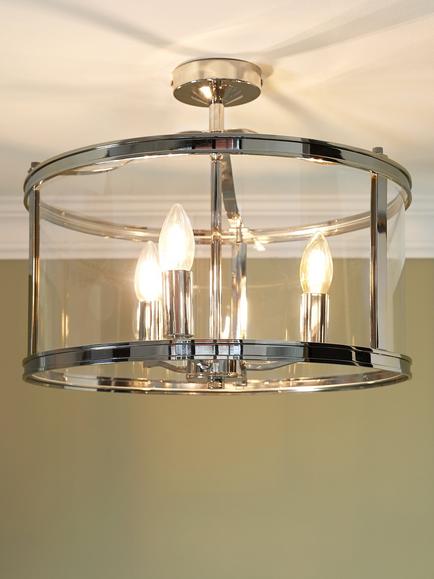 Laura Ashley Harrington 3 Bulb Semi Flush Ceiling Pendant Light, Polished Nickel, Polished Nickel